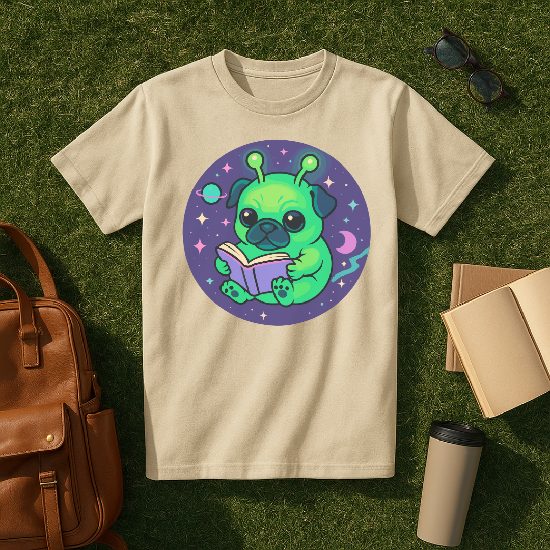 Bookish Alien Pug T-Shirt