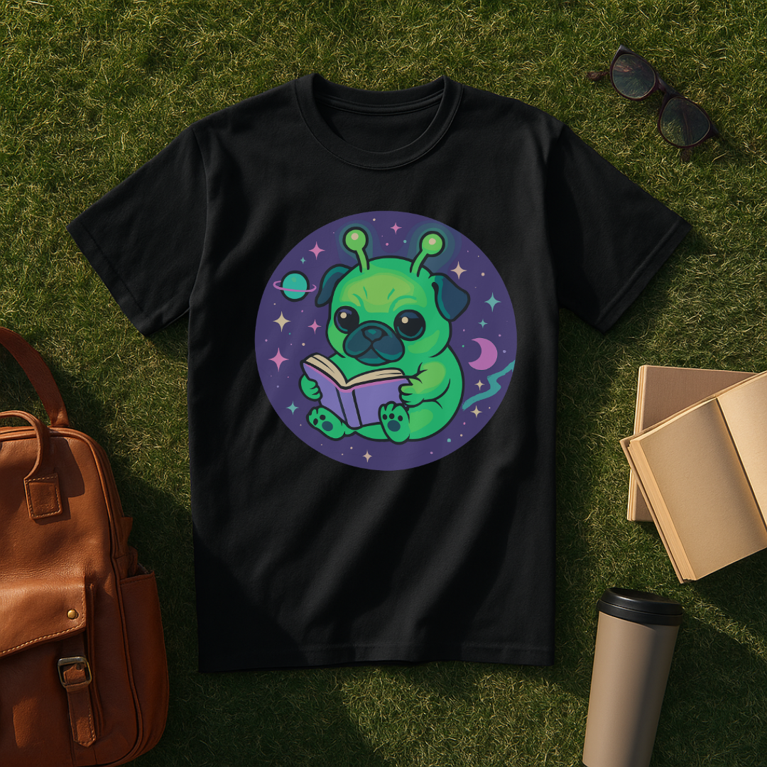 Bookish Alien Pug T-Shirt
