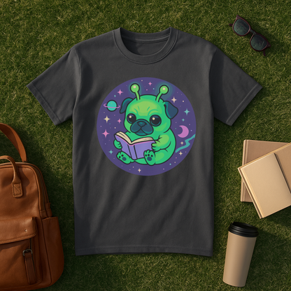 Bookish Alien Pug T-Shirt