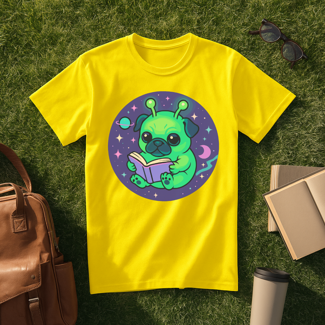 Bookish Alien Pug T-Shirt
