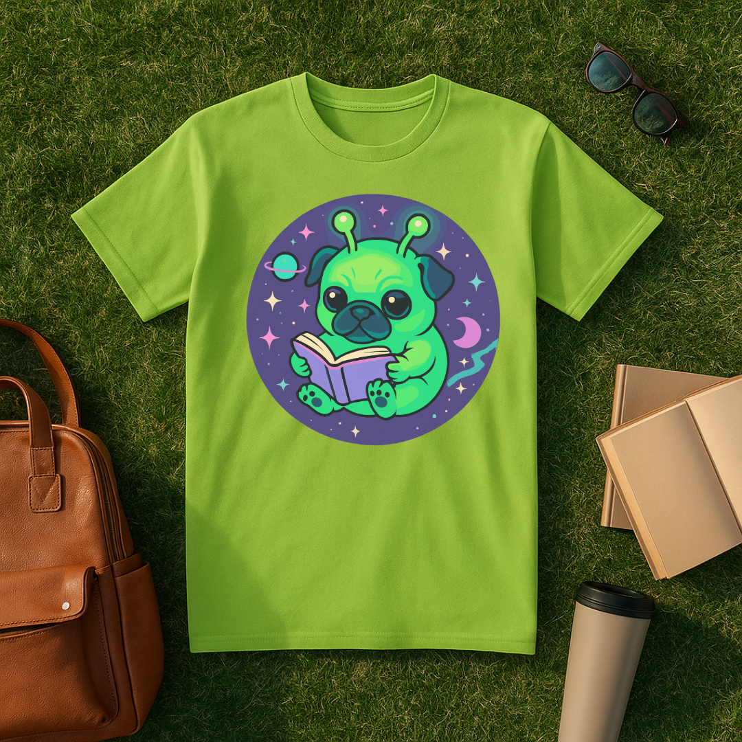 Bookish Alien Pug T-Shirt