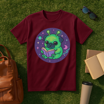 Bookish Alien Pug T-Shirt