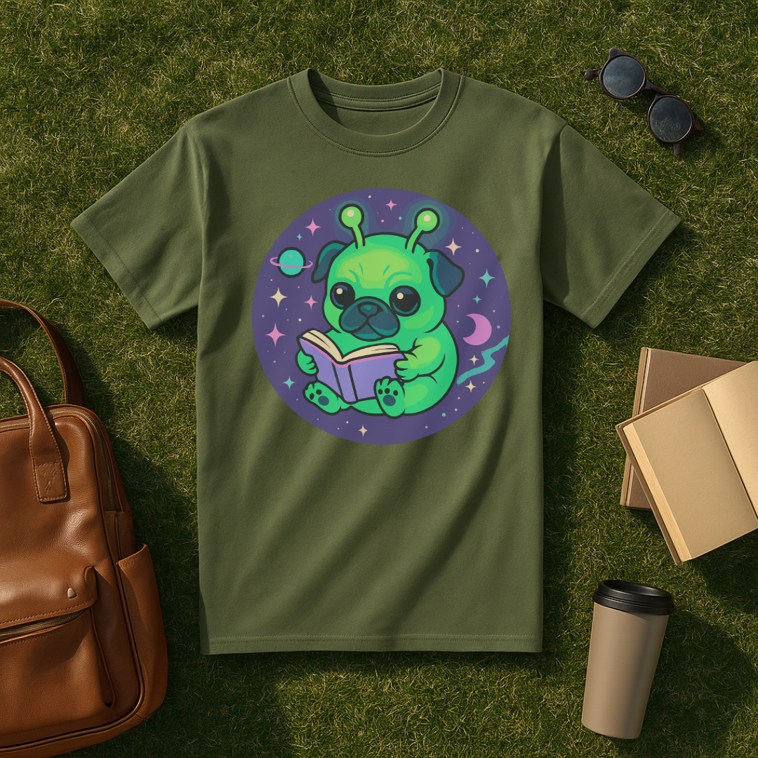 Bookish Alien Pug T-Shirt