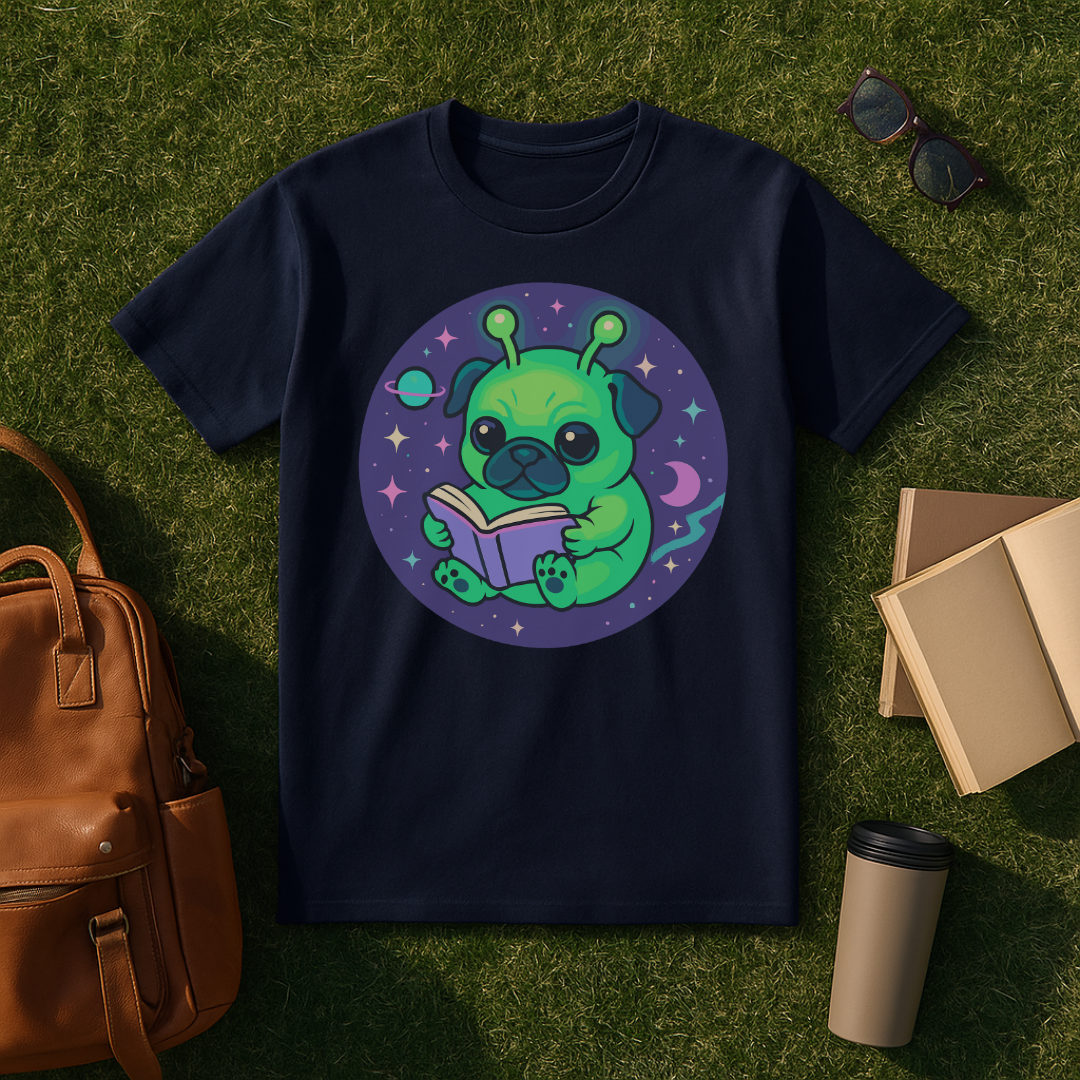 Bookish Alien Pug T-Shirt