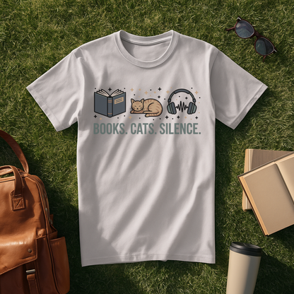 Books. Cats. Silence. T-Shirt