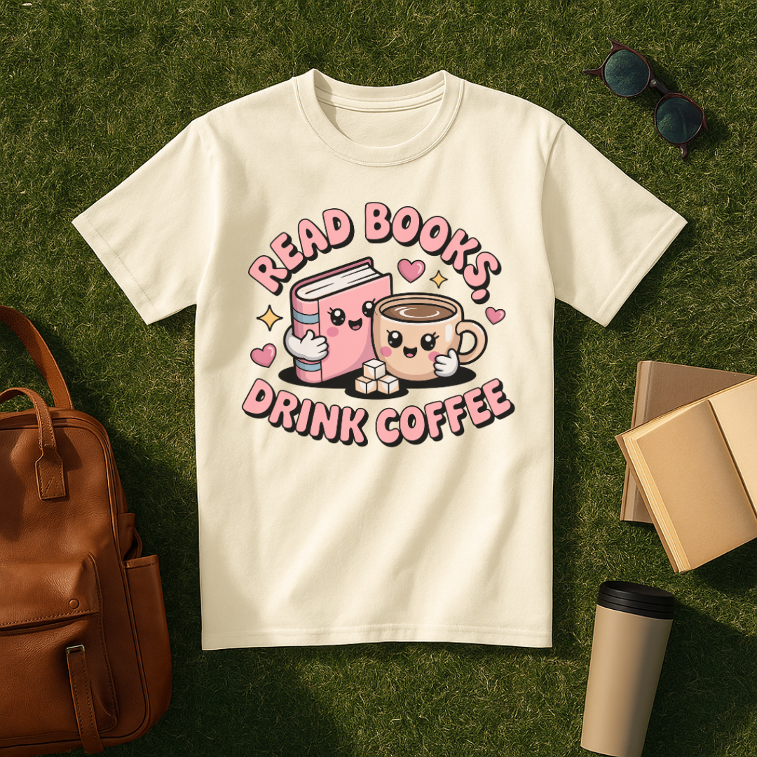 Kawaii Read Books, Drink Coffee T-Shirt