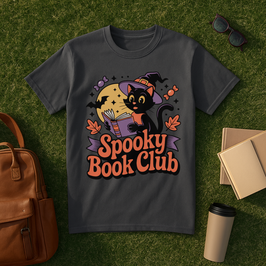Spooky Book Club Cat T-Shirt