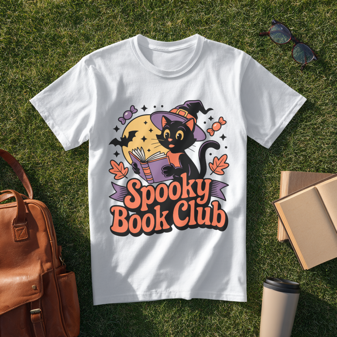 Spooky Book Club Cat T-Shirt